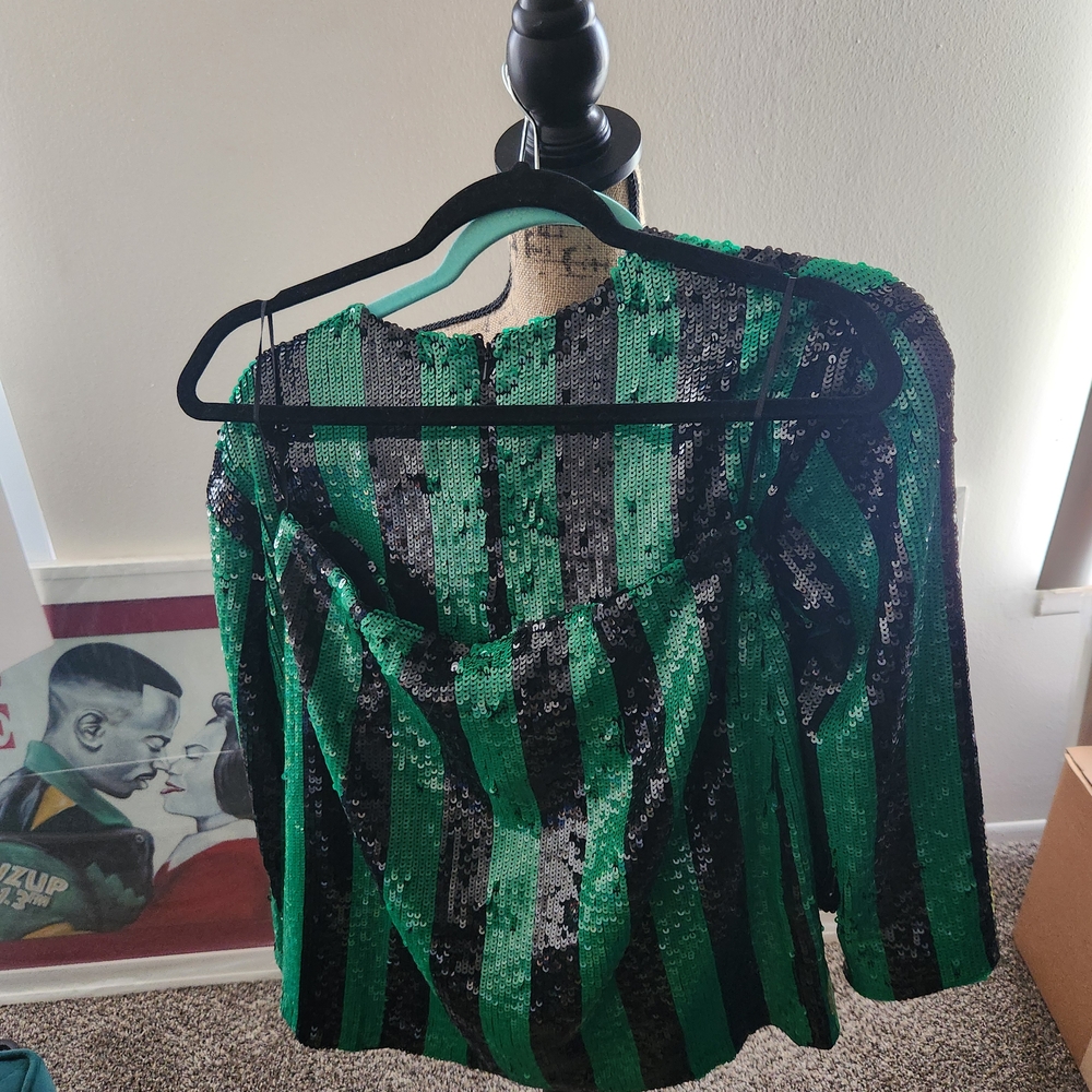 Asos... Emerald and Black Sequin Striped Top - Picture 4 of 7